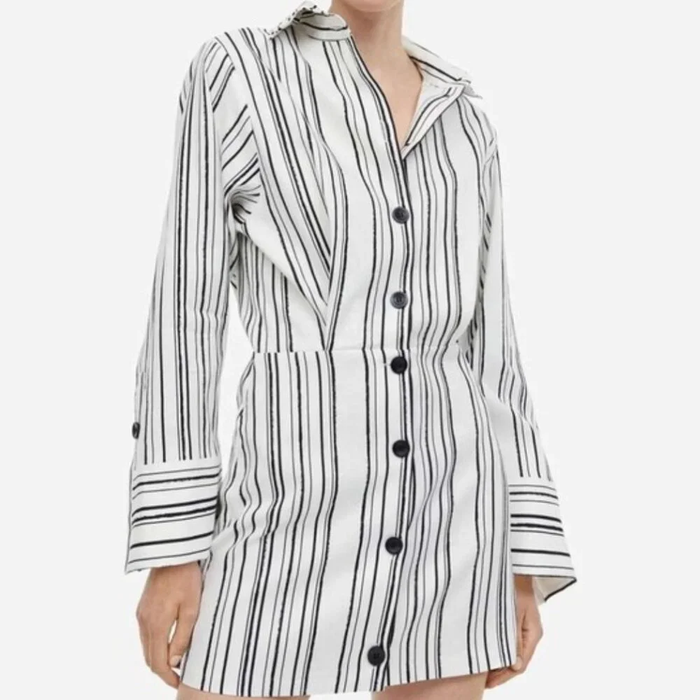 NWT H&M Linen-Blend Shirt Dress Striped